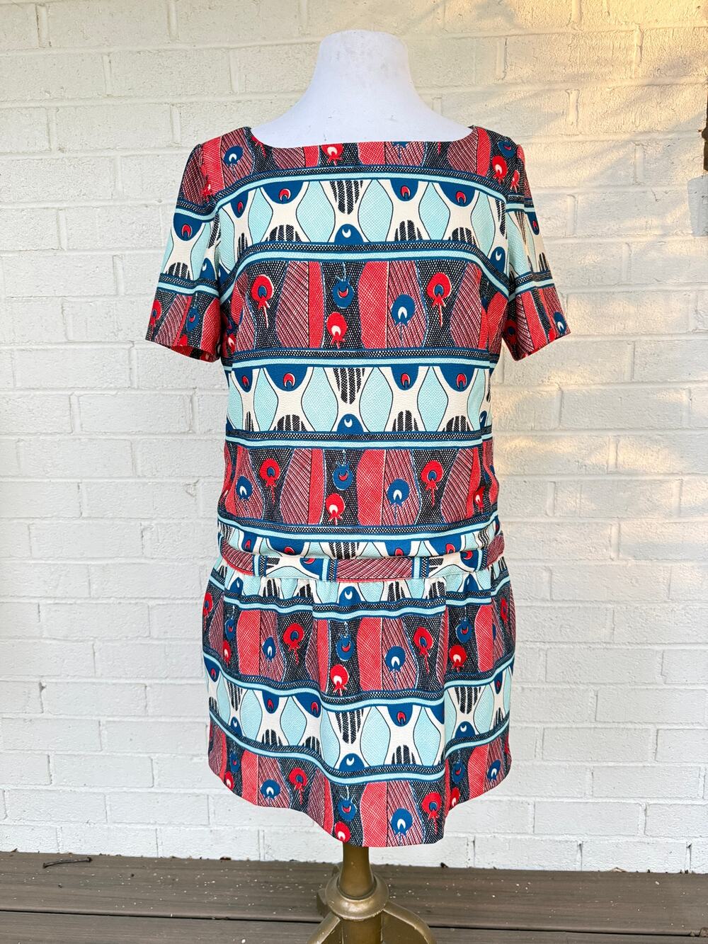 Paul & Joe Sister Anthropologie Guadalupe Dress L Geometric Print Drop Waist